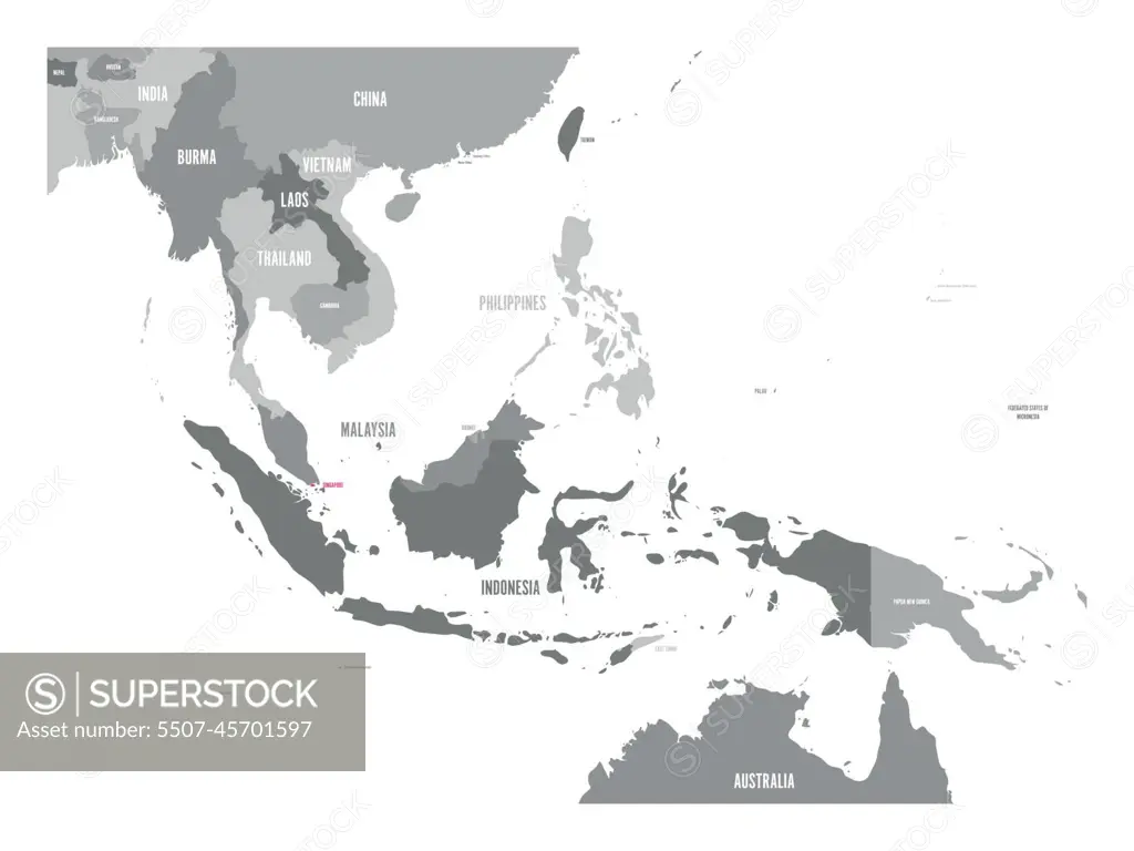 Vector map of Singapore. Pink highlighted in Southeast Asia region