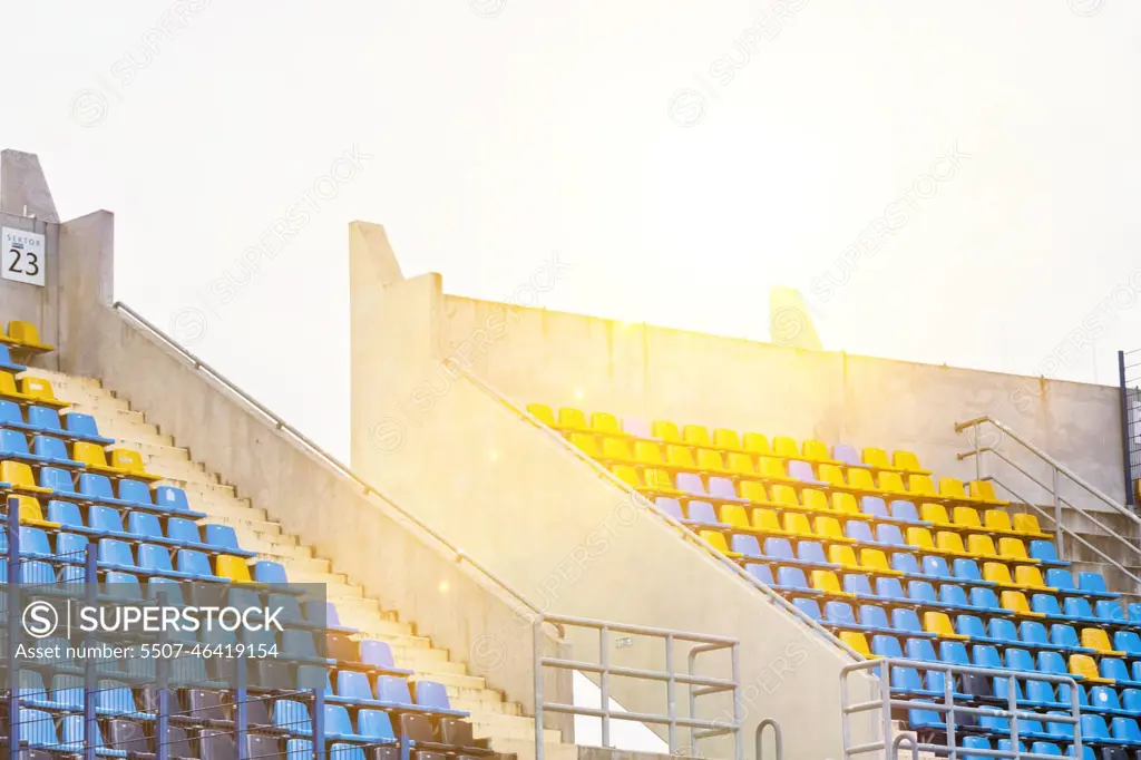 Photo of blue tracking field on stadium