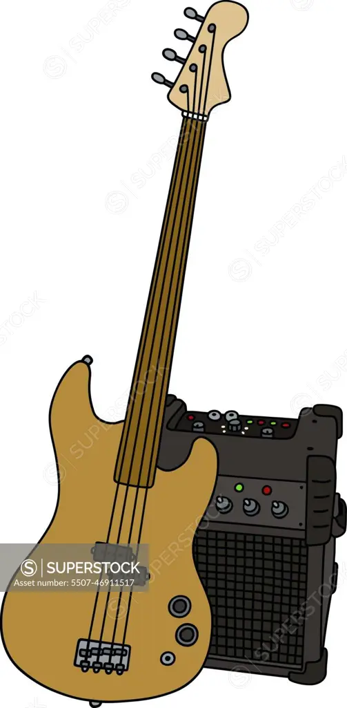 Guitare Basse électrique Fretless Et Le Combo équipement Combo