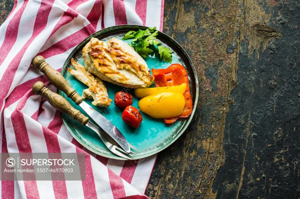 Healthy food on rustic table