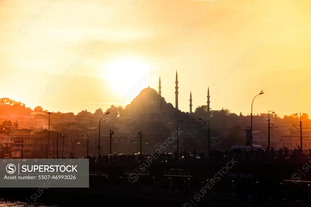 Istanbul Cityscape with famous building silhouette