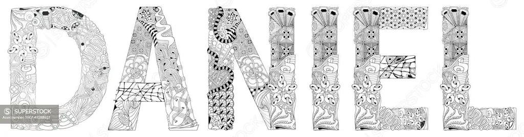 Male name DANIEL. Vector decorative zentangle object for coloring