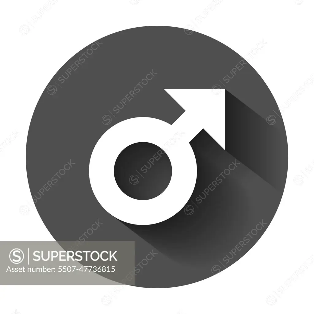 Male sex symbol vector icon in flat style. Men gender illustration with  long shadow. Boy masculine business concept. - SuperStock