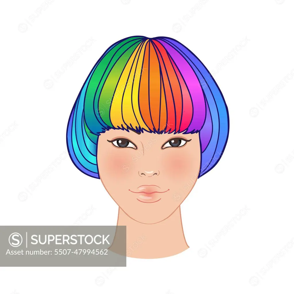 LGBT person with rainbow hair. Non binary asian person. Gay Pride. LGBTQ  concept. Isolated on white vector colorful illustration. - SuperStock