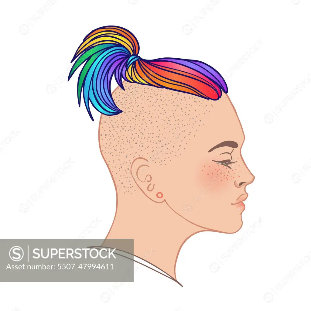 stosck-500x500-1aLGBT person with rainbow hair. Non binary caucasian  person. Gay Pride. LGBTQ concept. Isolated on white vector colorful  illustration. - SuperStock