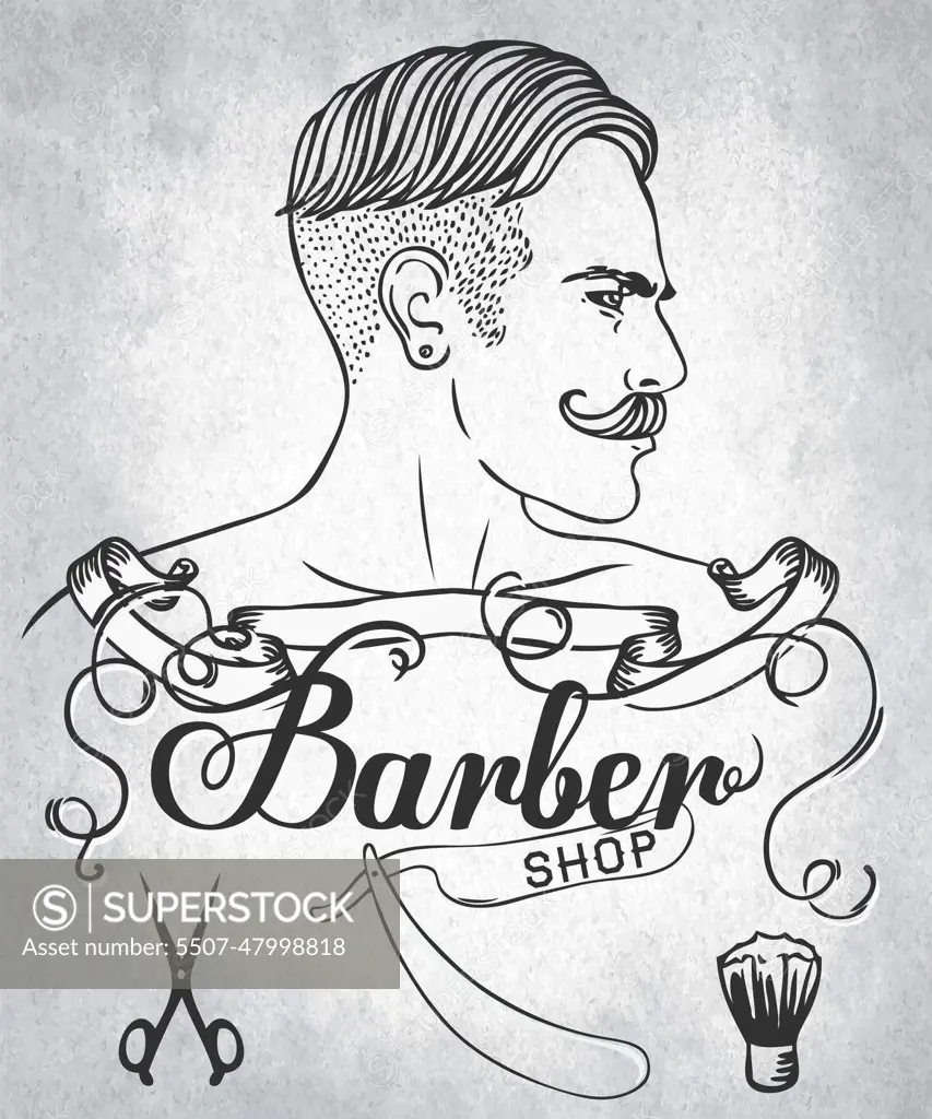 Photo barber shop illustration with hipster