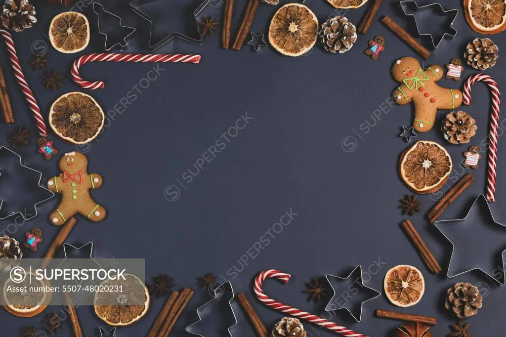 Christmas food border background.