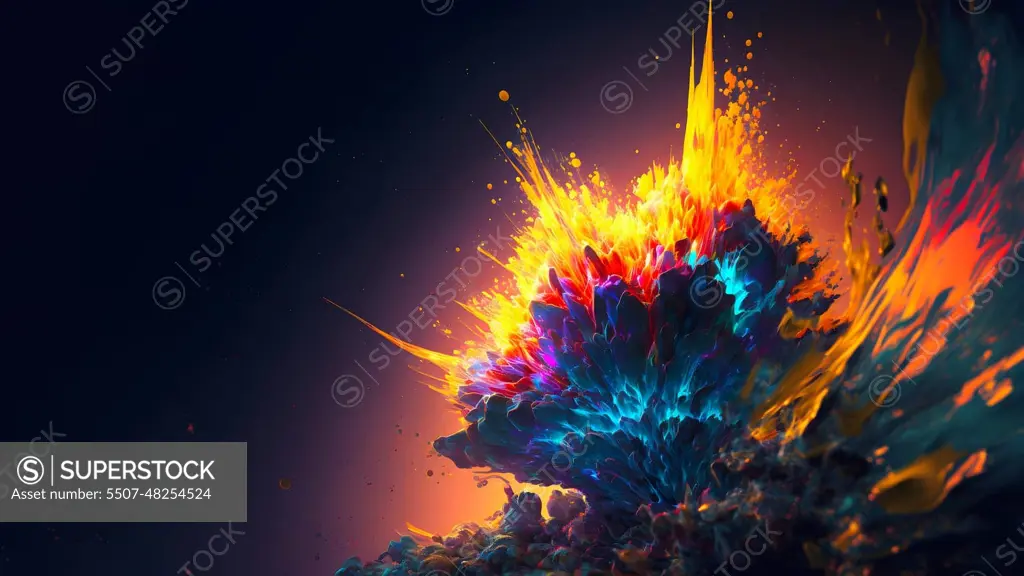 abstract colorful explosion on black background, neural network generated art