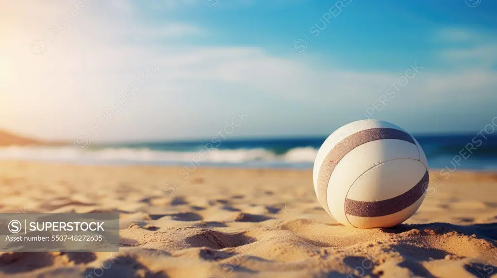 Volleyball ball on a sunny beach. Background for sporting events