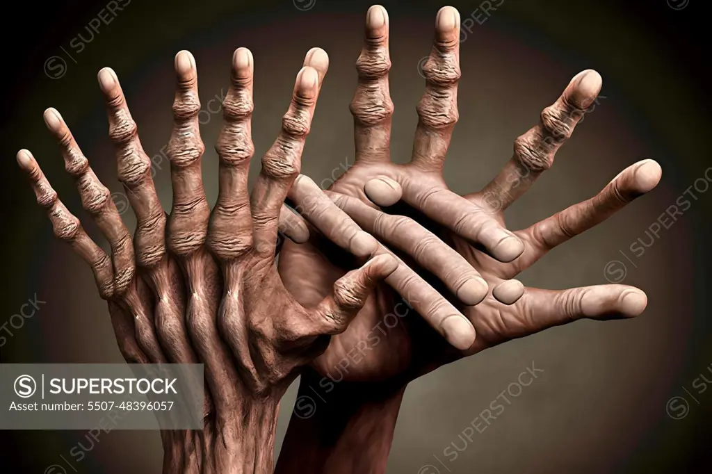 mutant caucasian human hand with abnormal amount of fingers, neural network generated art