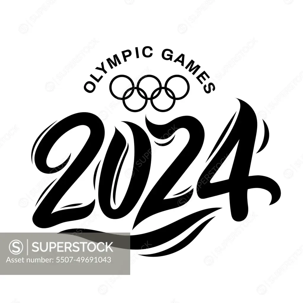 Olympic Games 2024. Summer Olympic Games in Paris 2024. Black lettering isolated on white background.