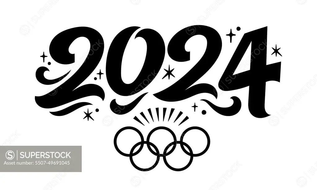 Olympic Games 2024. Summer Olympic Games in Paris 2024. Black lettering isolated on white background.