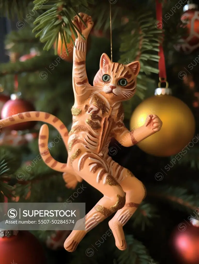 Tree domestic christmas kitty pet cat holiday cute feline animal kitten