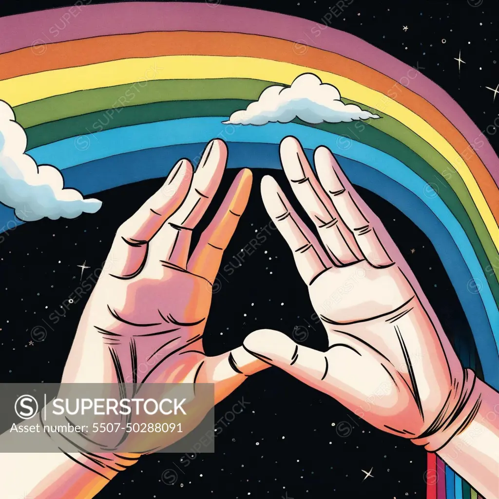 female human hand right sign gay fist power rainbow person. Generative AI.  - SuperStock