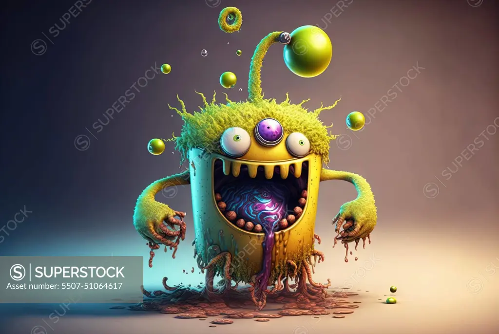 Funny monster character. Crazy cute creature with weird eyes. Generated AI.