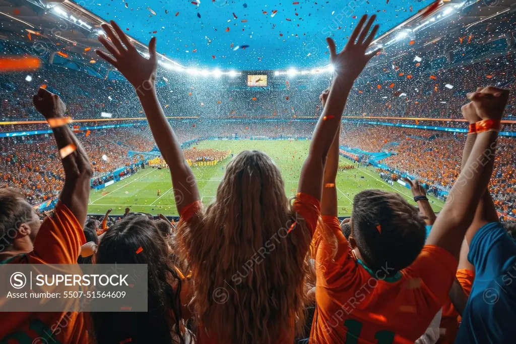 Sport fans celebrate while winning. football and soccer concept. Generative AI