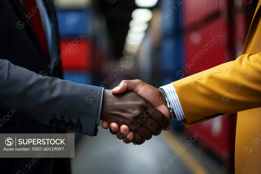 businessman handshake of business deal with logistic. Generative AI..