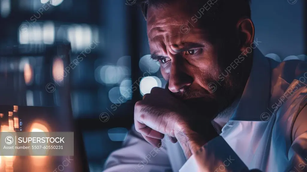 Overwhelmed Business Professional Facing Crisis in Modern Office Environment with Isolated Feel..