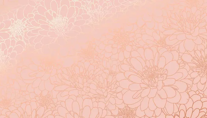 Metallic foiled chrysanthemum flowers on calm coral background
