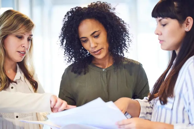 There is always productivity in this office. a group of businesswomen working in the office.