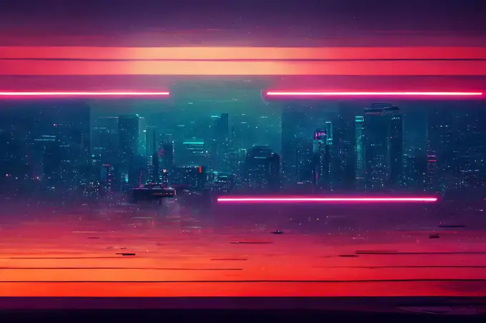 abstract synthwave neon night background, neural network generated art