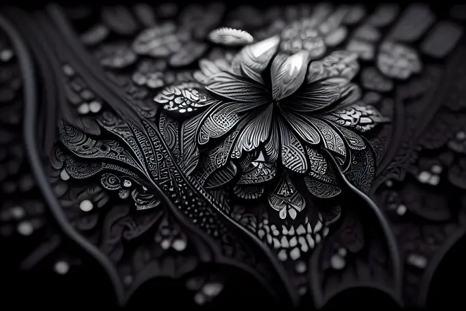 black ornate flower background and grim gothic wallpaper, neural network generated art
