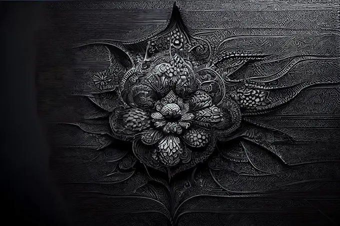 black ornate flower background and grim gothic wallpaper, neural network generated art