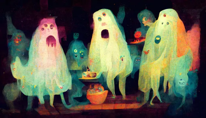 weird skittish ghosts at house party, neural network generated art