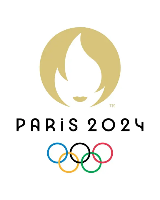 Kyiv, Ukraine - 07 June 2023: Official logo of Olympic Games 2024 in Paris, France. Formal symbol of Summer Olympics Games - rings with golden fire. Vector illustration isolated on white background.