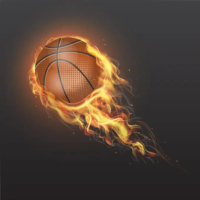 Realistic basketball ball on fire