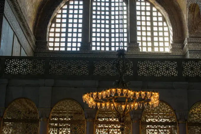 Beautiful mosque chandelier in Istanbul, Turkey, on display