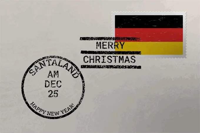 Postage stamp envelope with Germany flag and Christmas and New Year stamps, vector