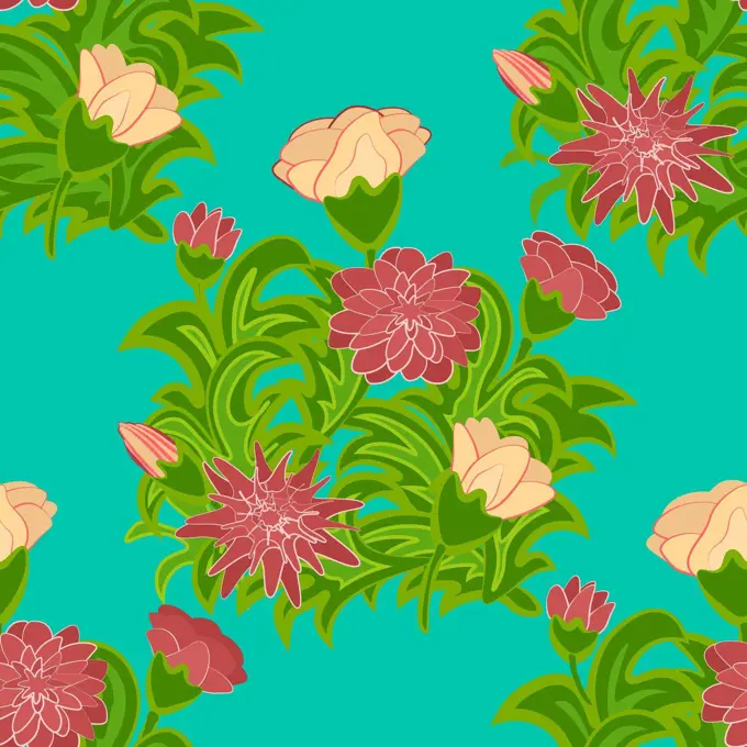 floral seamless pattern against a turquoise background
