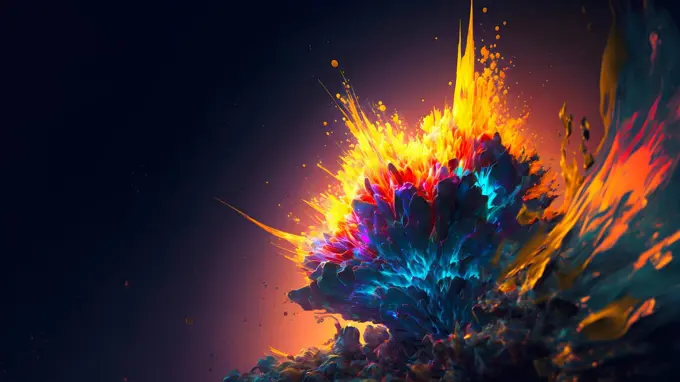 abstract colorful explosion on black background, neural network generated art