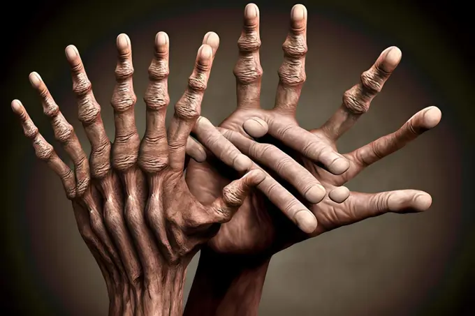 mutant caucasian human hand with abnormal amount of fingers, neural network generated art