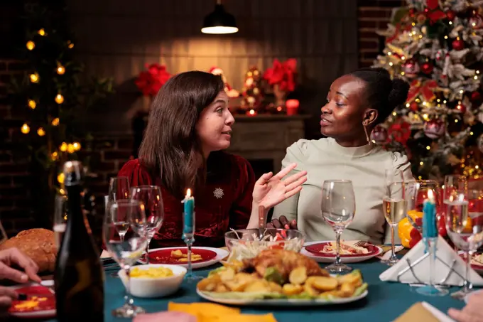 Diverse women celebrating christmas