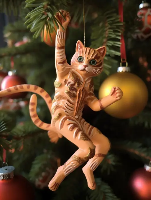 Tree domestic christmas kitty pet cat holiday cute feline animal kitten