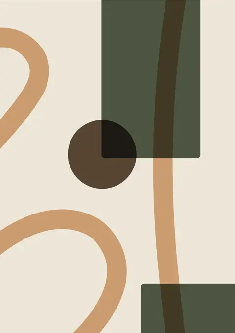 Green and brown abstract aesthetic shapes illustration poster. Neutral colors painting