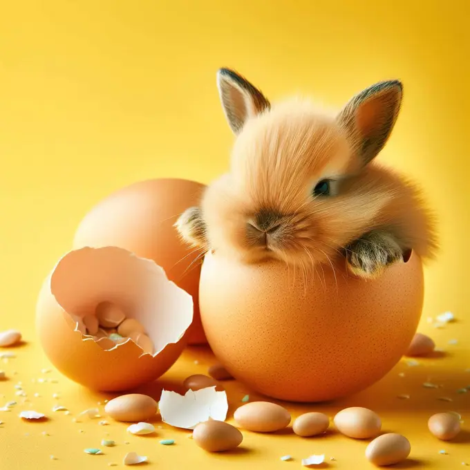 A little rabbit hatched from an egg. Generative AI
