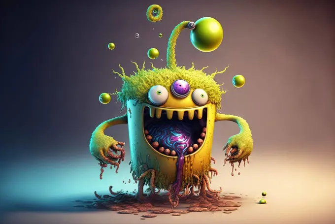 Funny monster character. Crazy cute creature with weird eyes. Generated AI.