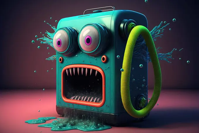 Vacuum cleaner cute and funny monster in the room. Dustsucker mascot character. Generated AI.