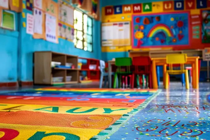 A cheerful classroom with back to school concept..