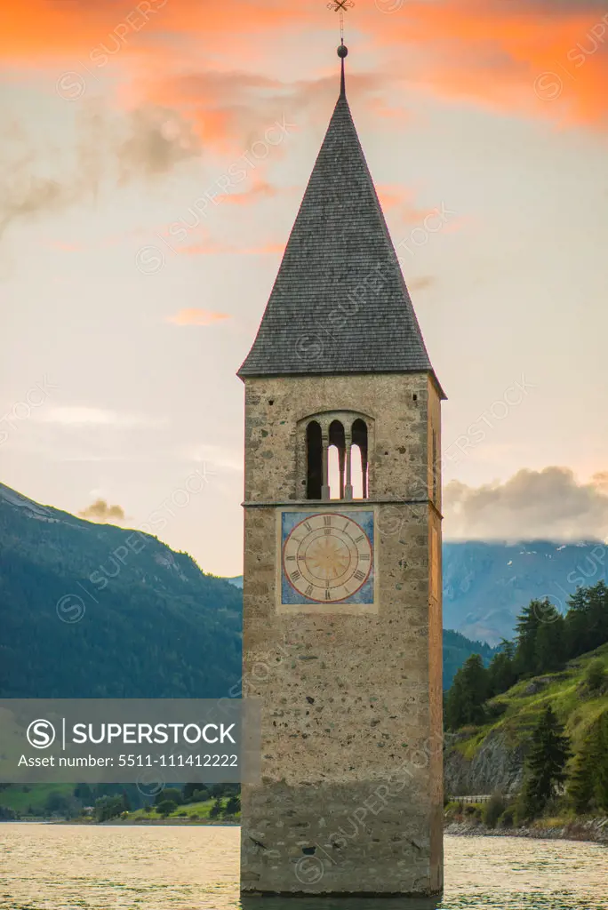 Bell Tower in Lagio di Resia, Reschensee, South Tyrol, Italy, Lagio di Resia