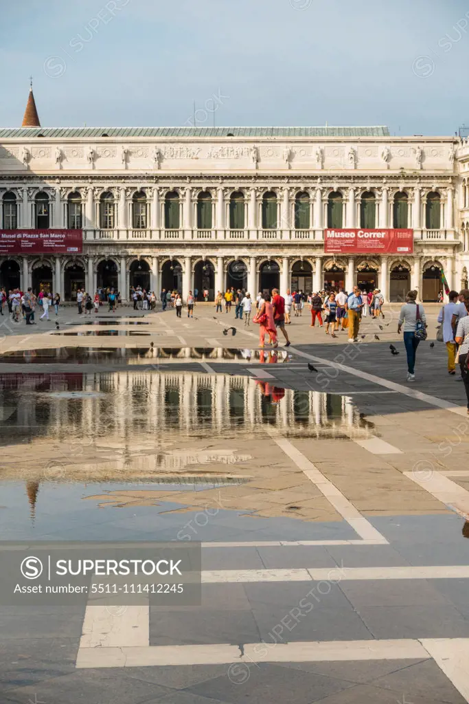 Partly flooded Piazza San Marco, Venice, Venetia, Italy