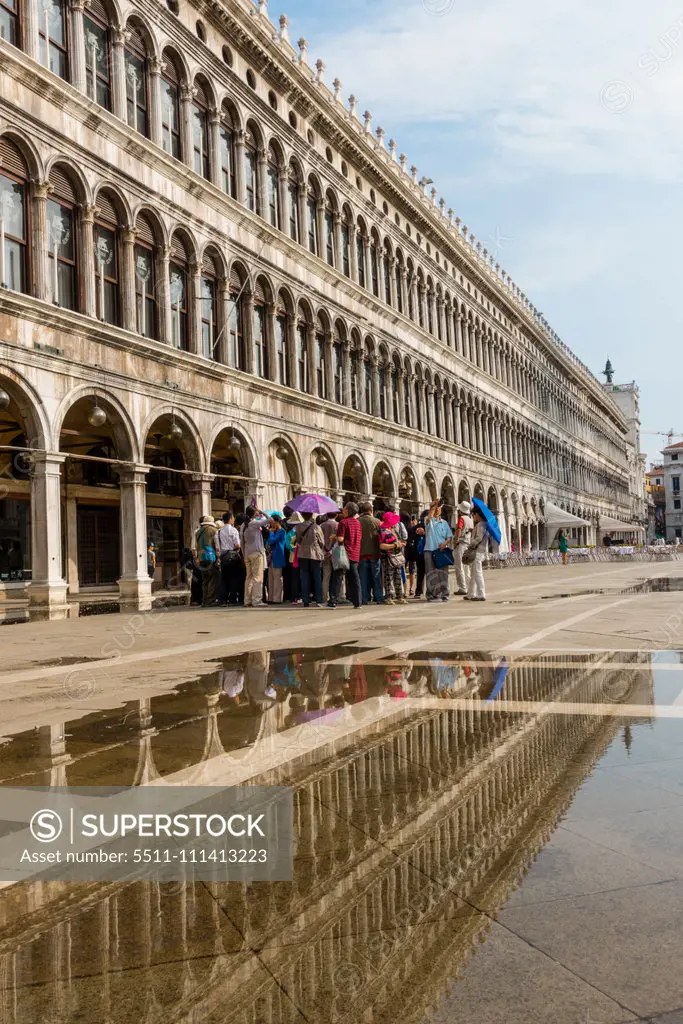 Partly flooded Piazza San Marco, Venice, Venetia, Italy