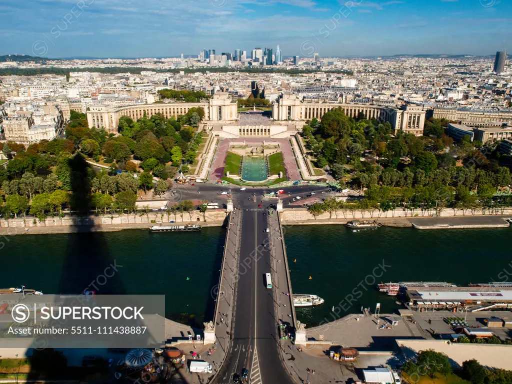 Paris, view from the Eiffel Tower, Trocadero, La Defense, France