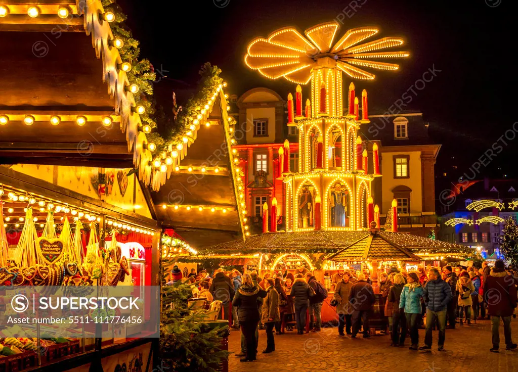 Christmas market at the market place in Heidelberg, Germany