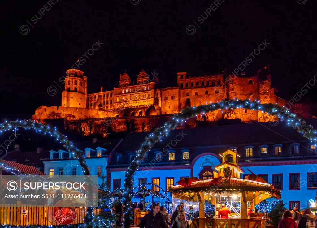 Christmas market at the Karlsplatz in Heidelberg, Baden-Wurttemberg, Germany