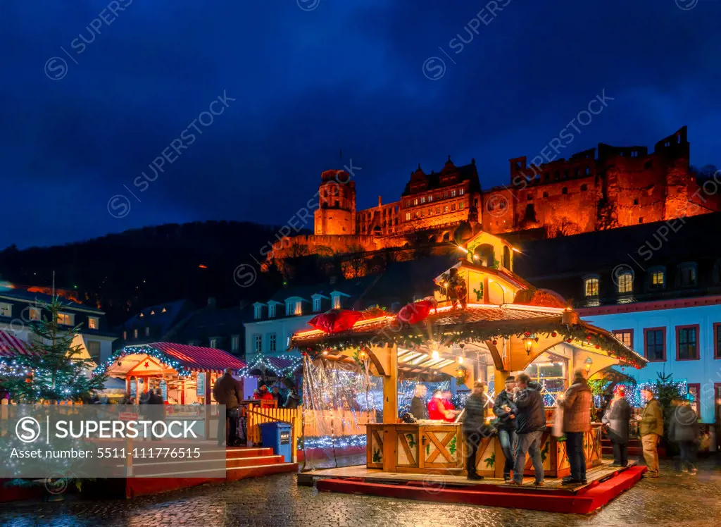 Christmas market at the Karlsplatz in Heidelberg, Baden-Wurttemberg, Germany