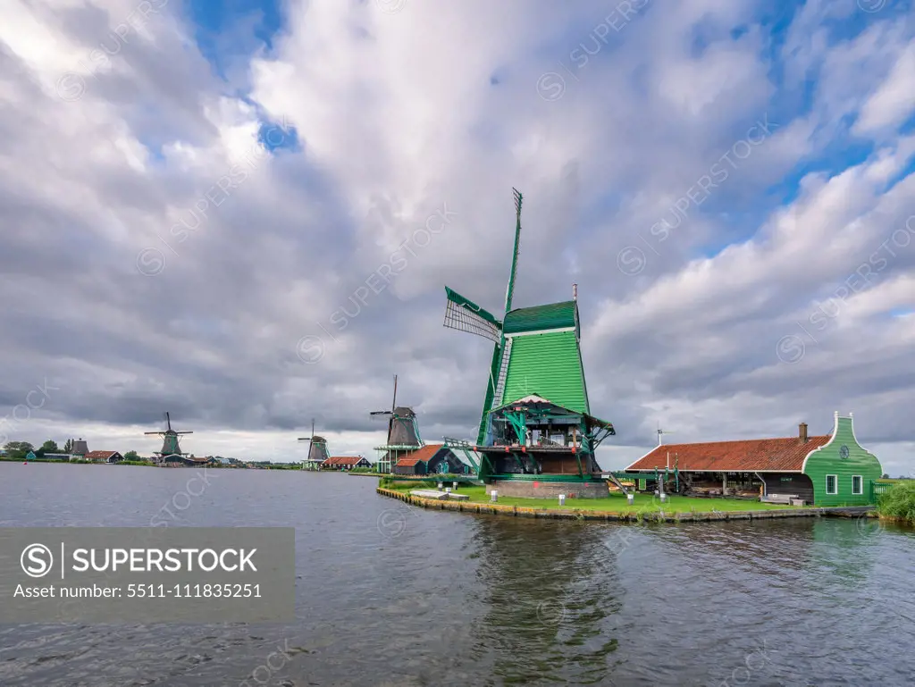 Old windmills, Zaanse Schans, Zaanstad, Netherlands